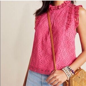 Anthropologie Pink Eyelet Tank Top